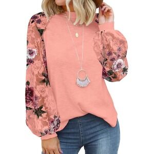 MIHOLL Women XXL Waffle Knit SHEER Lace Floral Long Sleeve Tropical Artsy Top